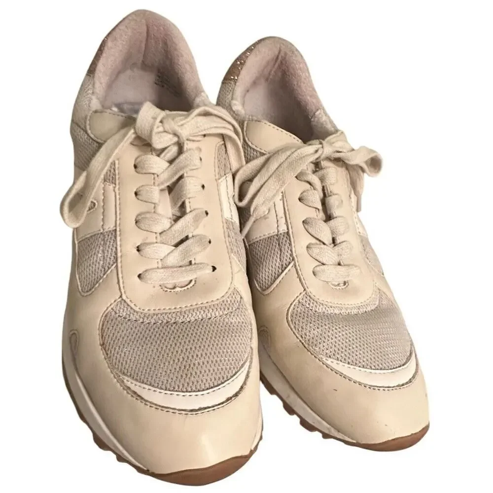 Dolce‎ Vita Markus Ivory Leather Mesh Sneakers Gold Womens 9.5